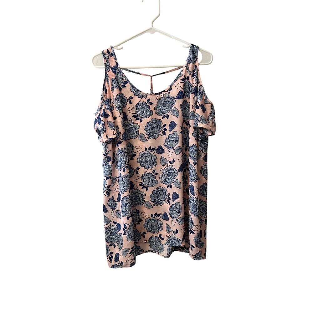 Kut From The Kloth Pink Blue Roses Cold Shoulder Top Size XL